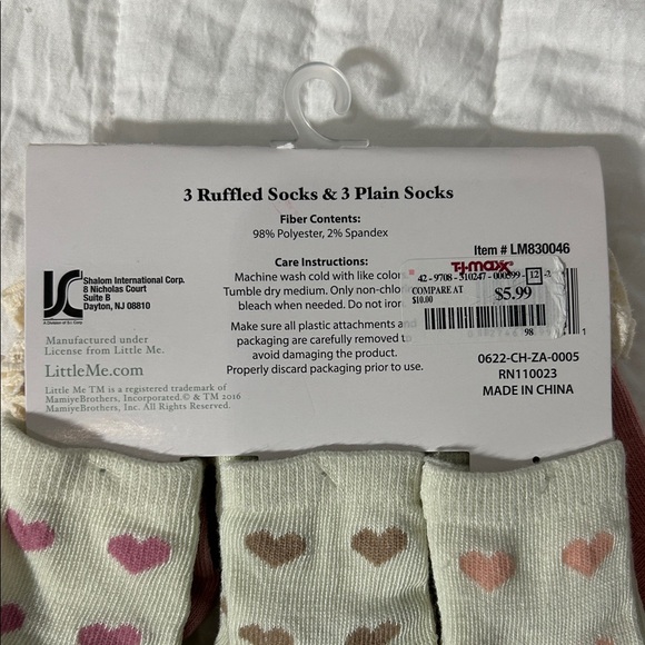 Little Me Heart Pattern Baby Socks - Pink, Brown, Cream - Picture 2 of 13